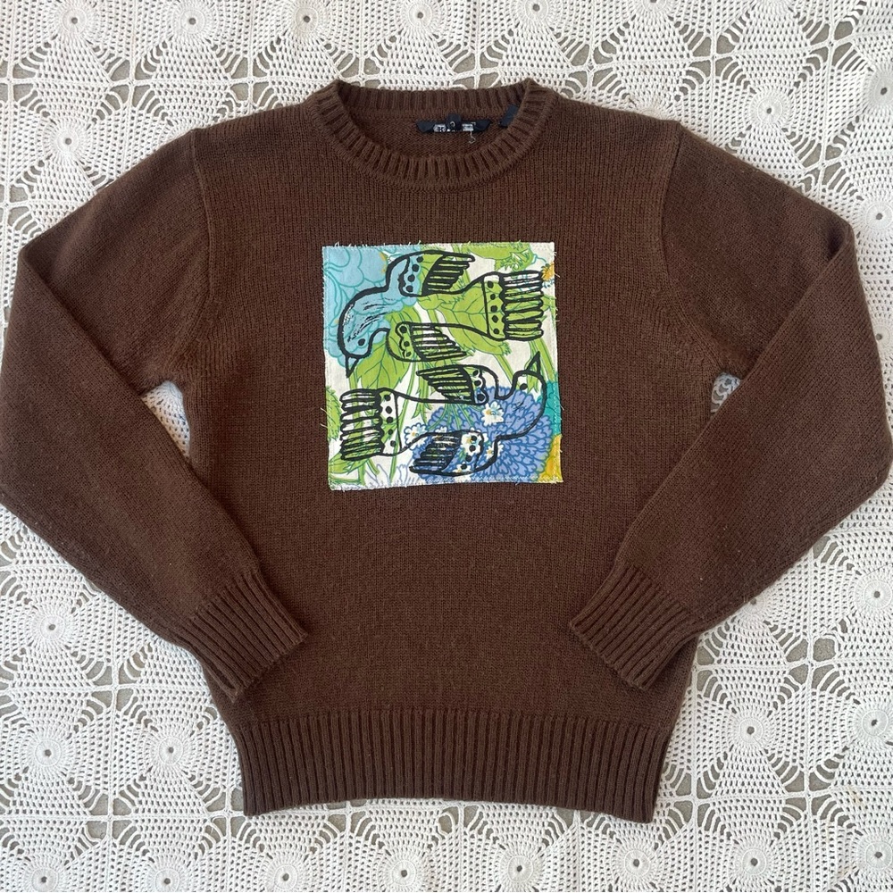 Vintage Upcycled Patchwork Brown Sweater - image 4